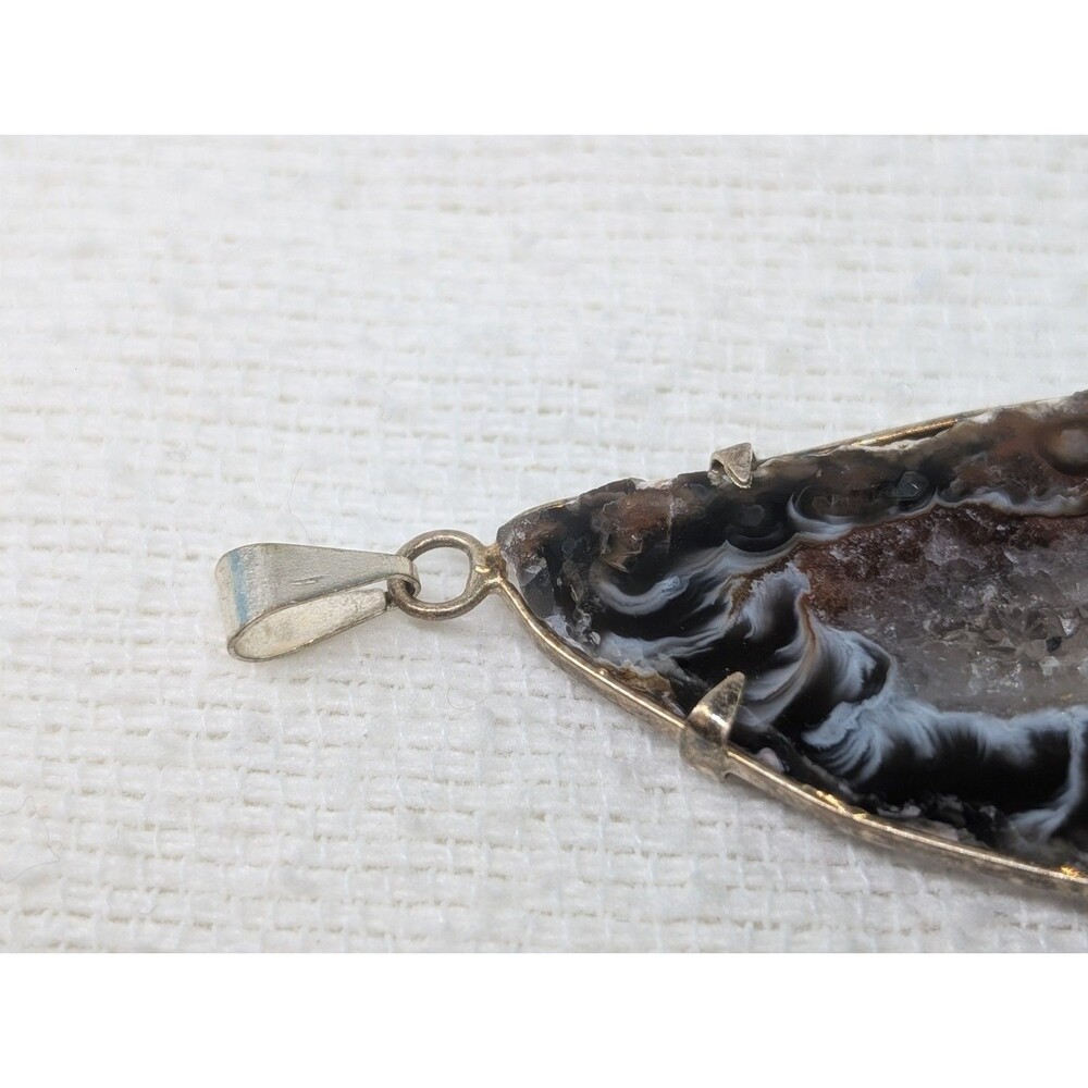 Natural Oco Geode Druzy - Brazil 925 Sterling Silver Pendants Jewelry - Picture 3 of 5